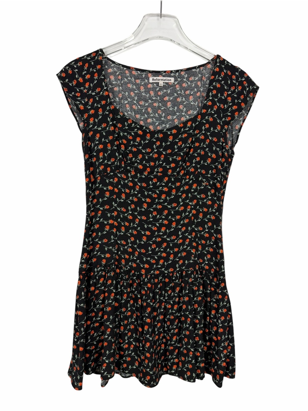 Reformation Olencia Floral Mini Dress Black Orange Size 2 - Picture 2 of 9